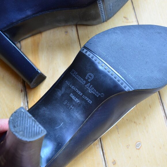 Etienne Aigner Black leather Peep Toe Heels Size 8.5M - Picture 11 of 12